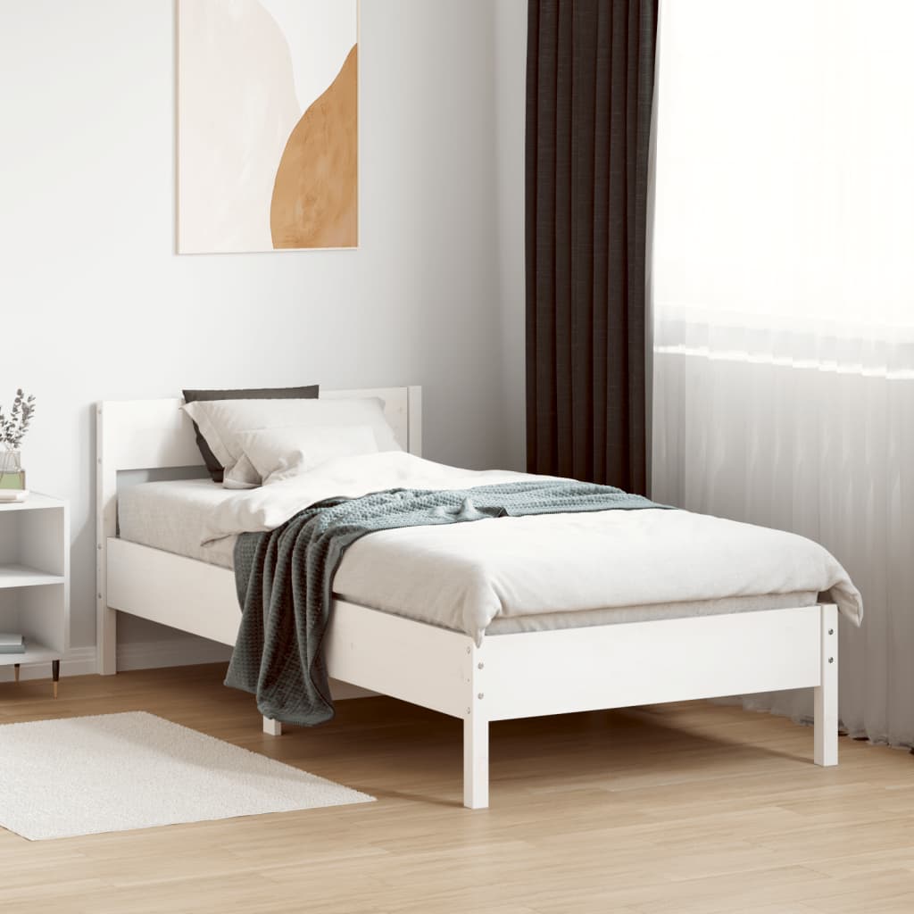Solid Pine Wood Bed Frame, White 90x200 cm - No Mattress Included
