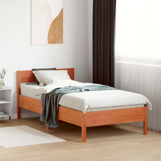 Solid Pine Wood Bed Frame, Wax Brown 90x200 cm - No Mattress