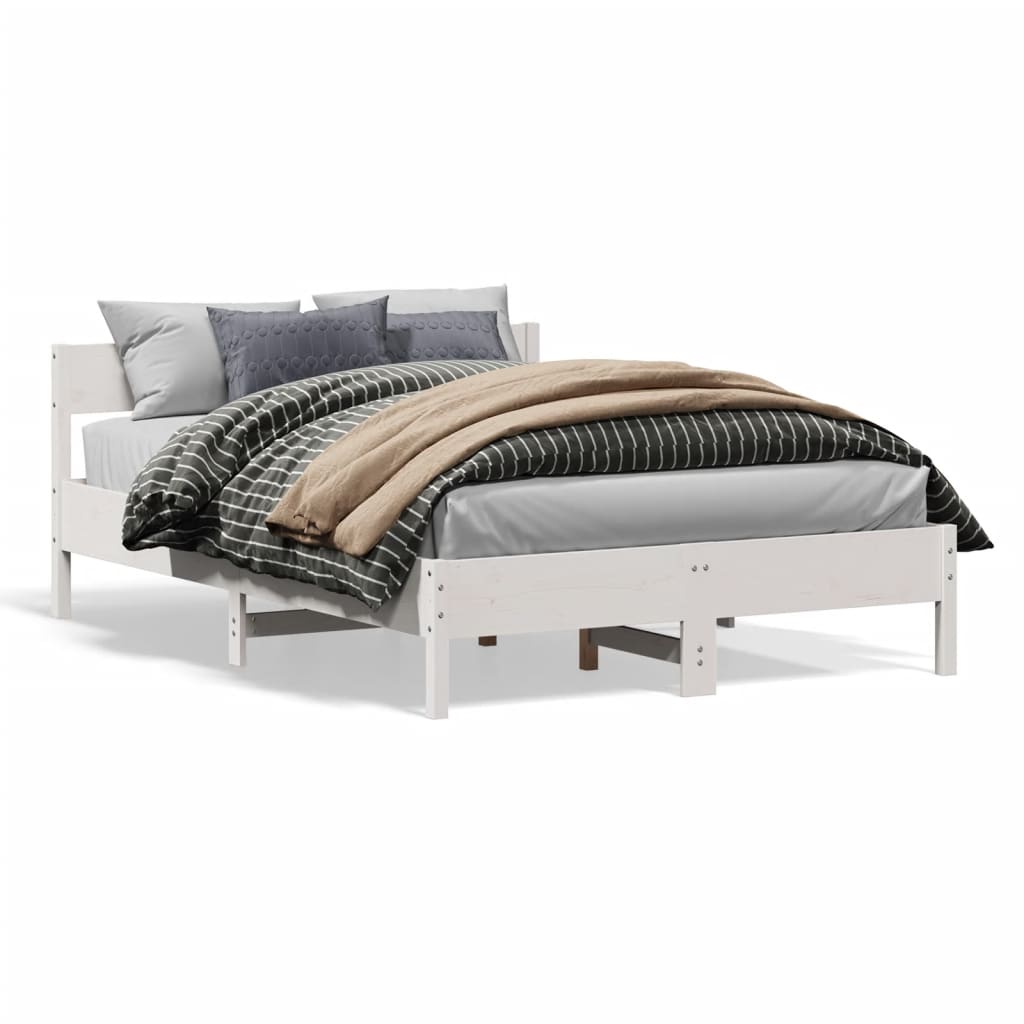 Solid Pine Wood White Bed Frame 140x190 cm - No Mattress