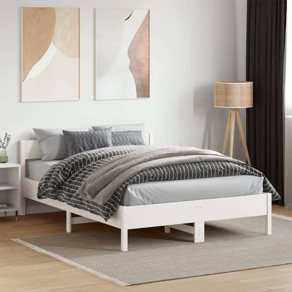 Solid Pine Wood White Bed Frame 140x190 cm - No Mattress