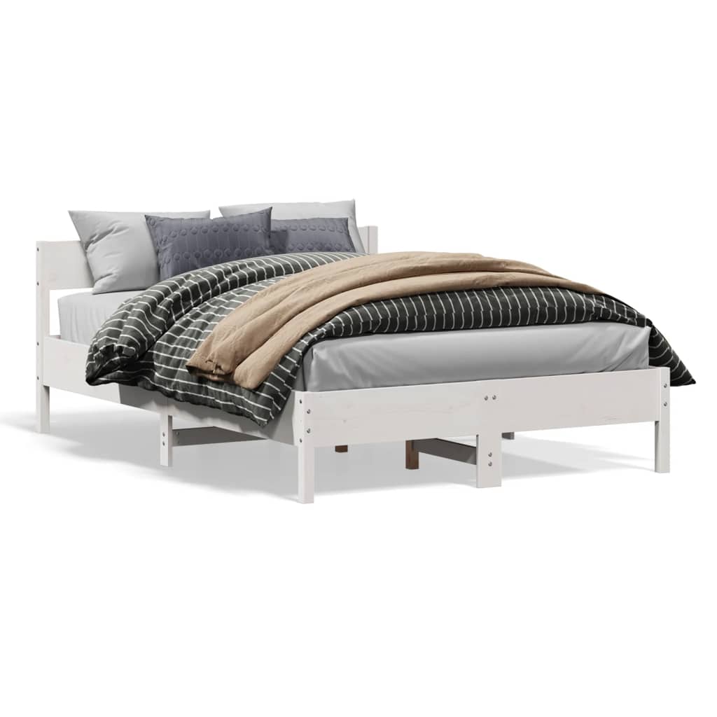 Solid Pine Double Bed Frame - White 135x190 cm (No Mattress)