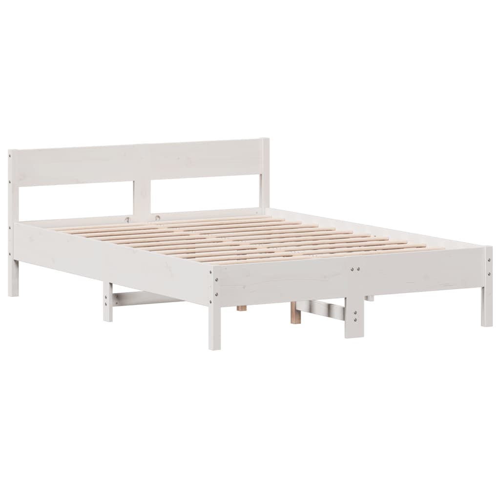 Solid Pine Double Bed Frame - White 135x190 cm (No Mattress)