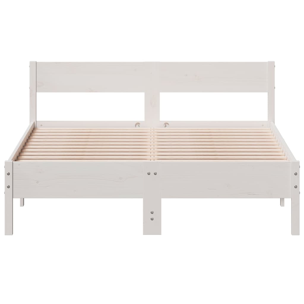 Solid Pine Double Bed Frame - White 135x190 cm (No Mattress)