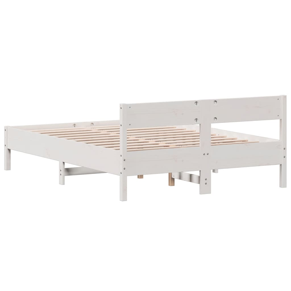 Solid Pine Double Bed Frame - White 135x190 cm (No Mattress)
