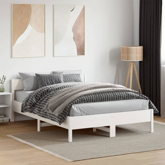 Solid Pine Double Bed Frame - White 135x190 cm (No Mattress)