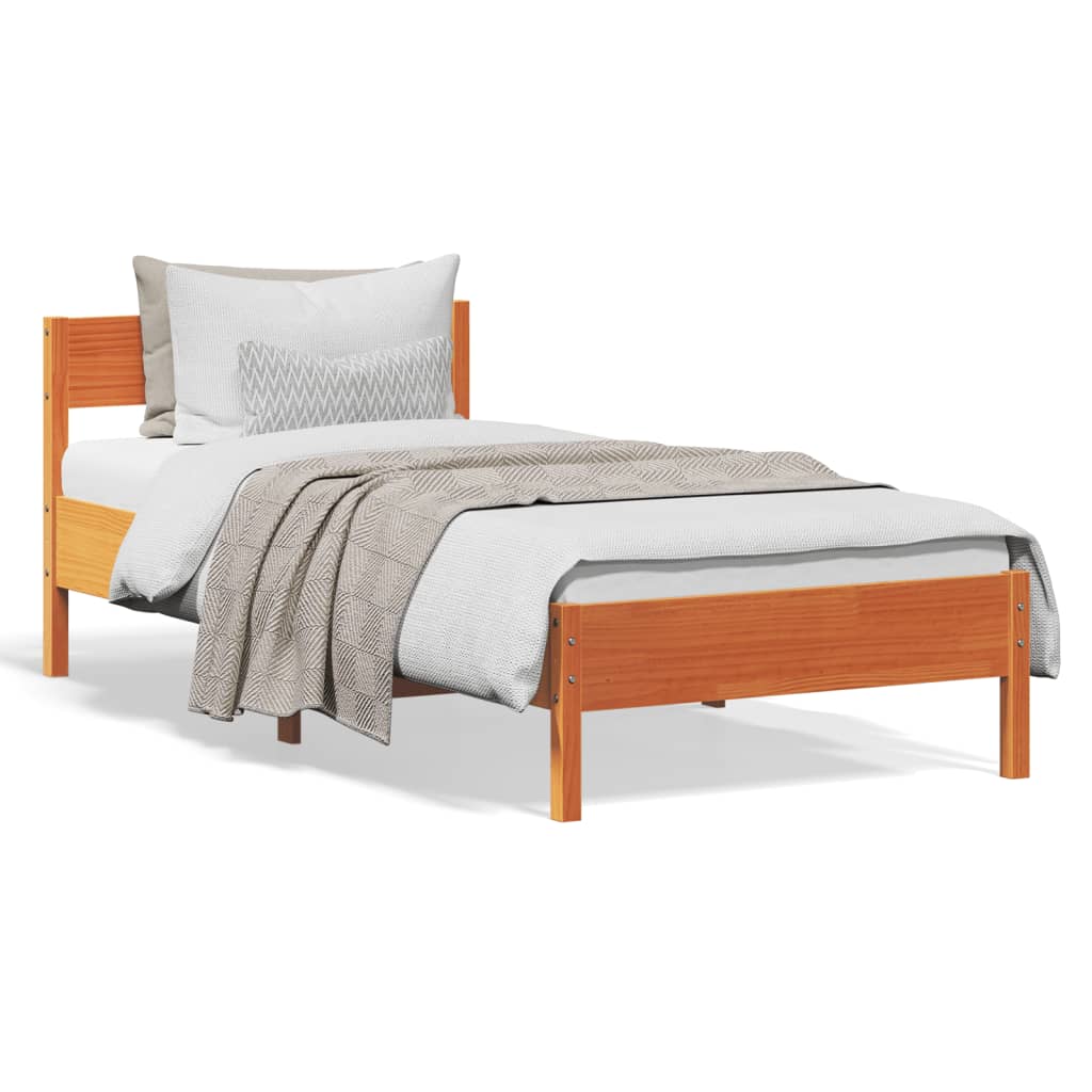 Solid Pine Single Bed Frame, Wax Brown 90x190 cm (No Mattress)