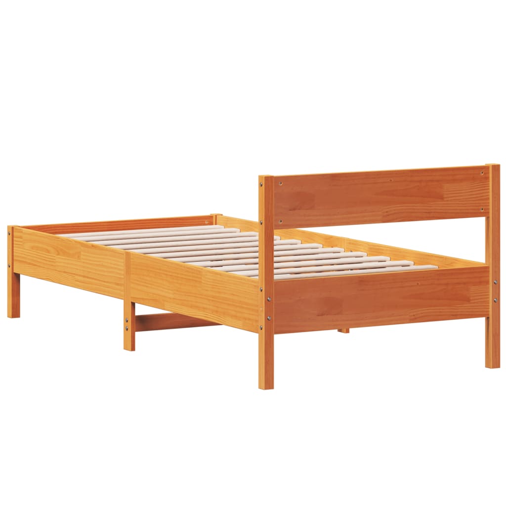 Solid Pine Single Bed Frame, Wax Brown 90x190 cm (No Mattress)