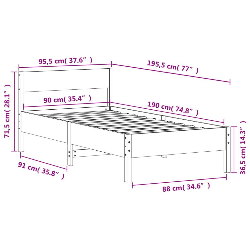 Solid Pine Single Bed Frame, Wax Brown 90x190 cm (No Mattress)