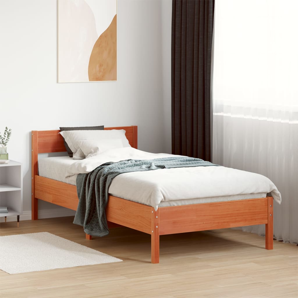 Solid Pine Single Bed Frame, Wax Brown 90x190 cm (No Mattress)