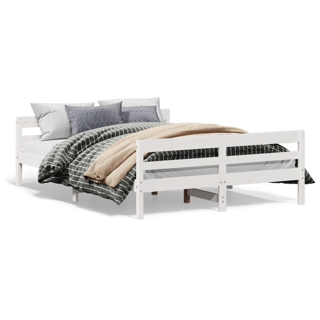 White Solid Pine Wood Bed Frame 140x200 cm – No Mattress Included