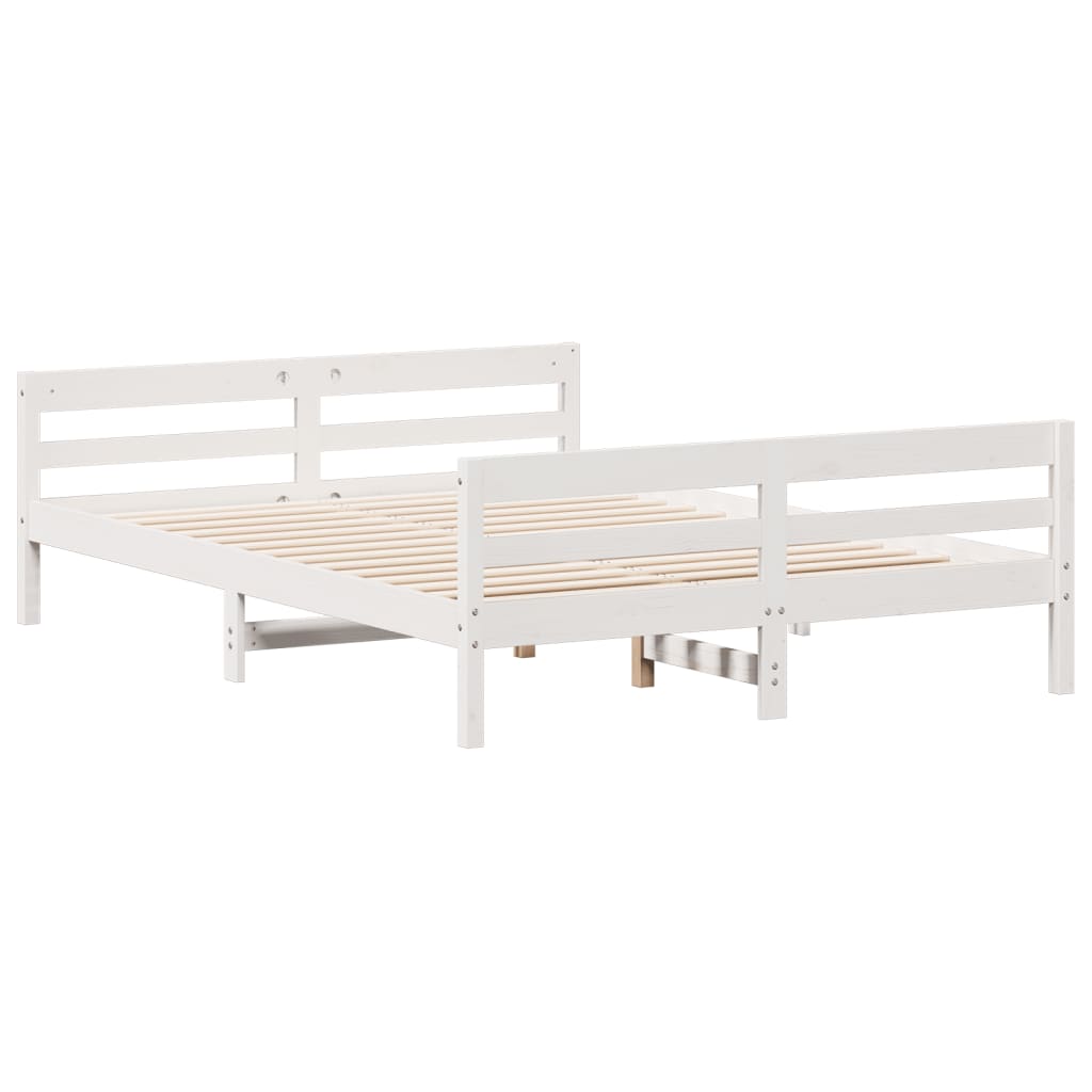 White Solid Pine Wood Bed Frame 140x200 cm – No Mattress Included