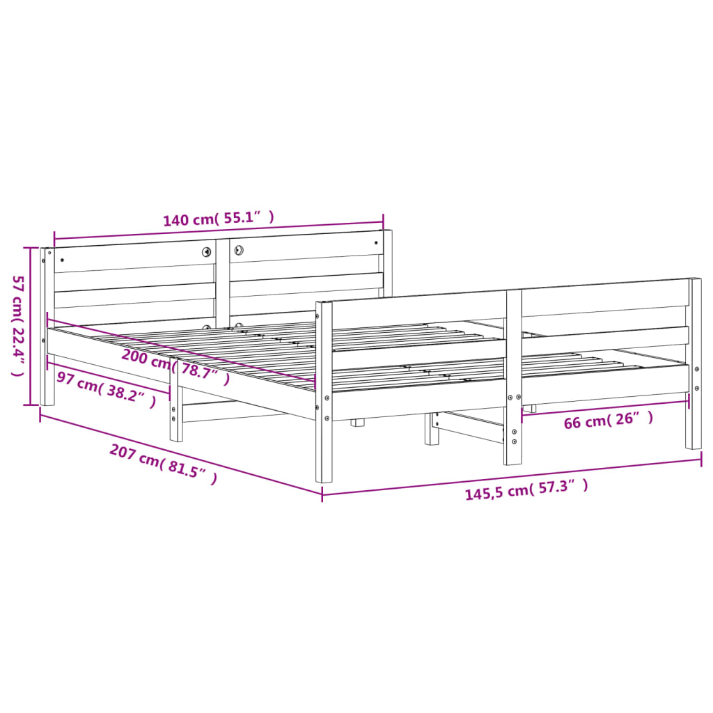 White Solid Pine Wood Bed Frame 140x200 cm – No Mattress Included