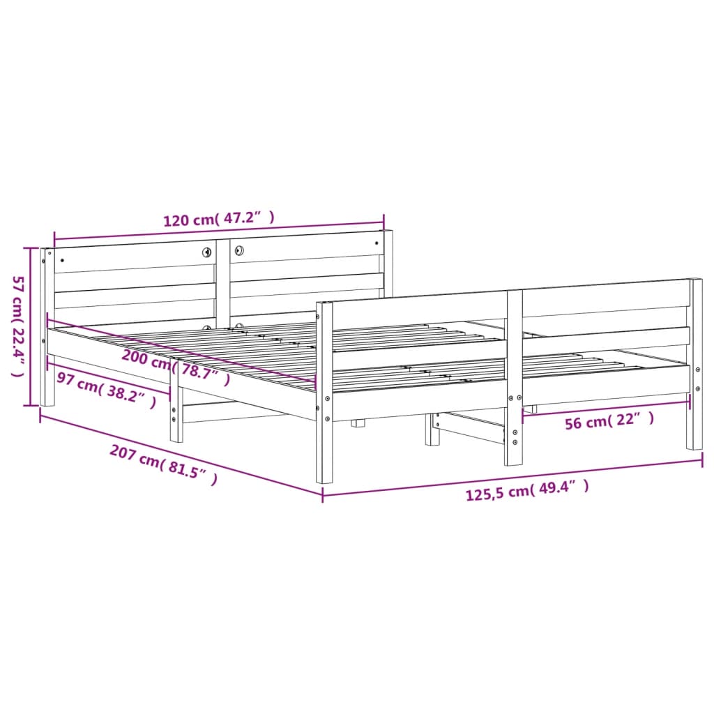 Solid Pine Bed Frame, Wax Brown, 120x200 cm - No Mattress Included