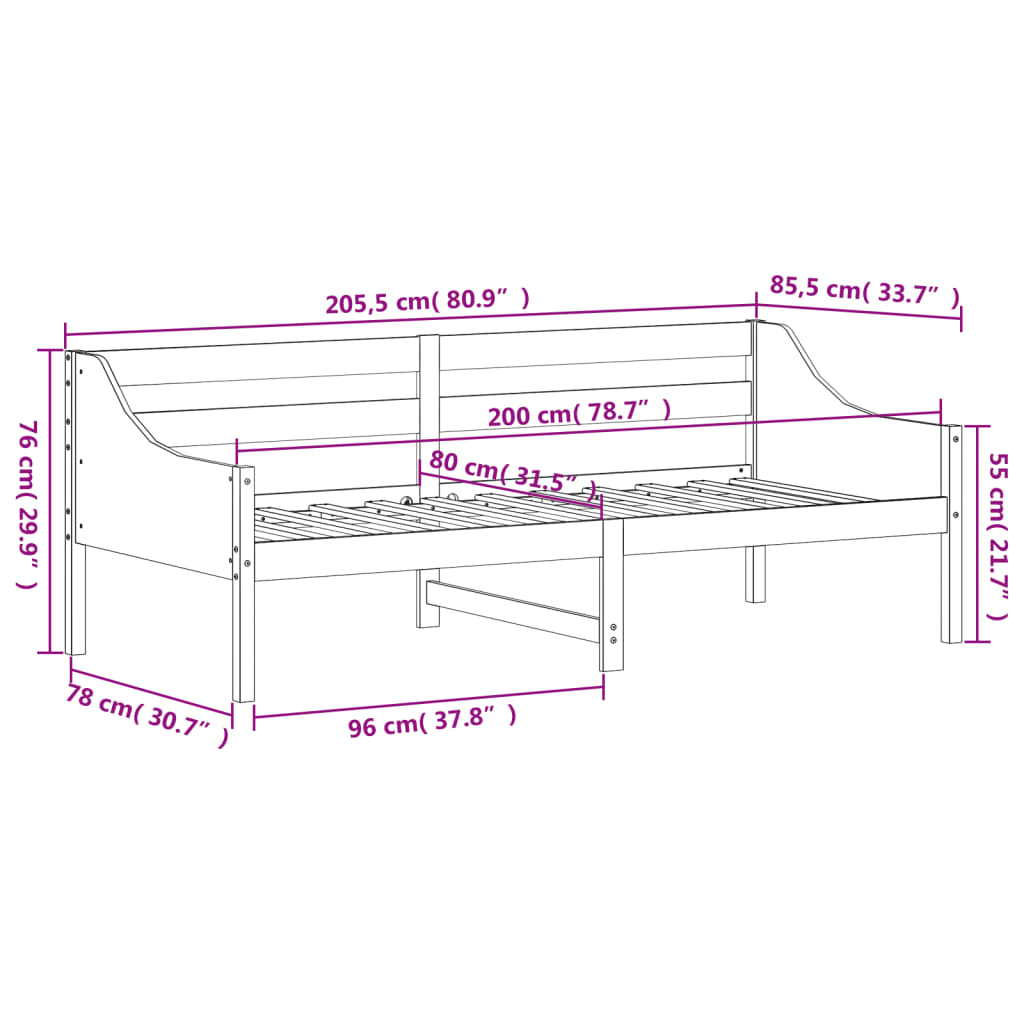 Wax Brown Solid Pine Day Bed Frame 80x200 cm - No Mattress Included