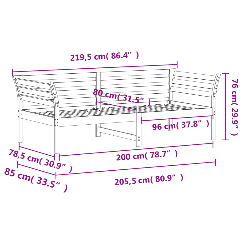 Solid Pine White Day Bed 80x200 cm - No Mattress Included