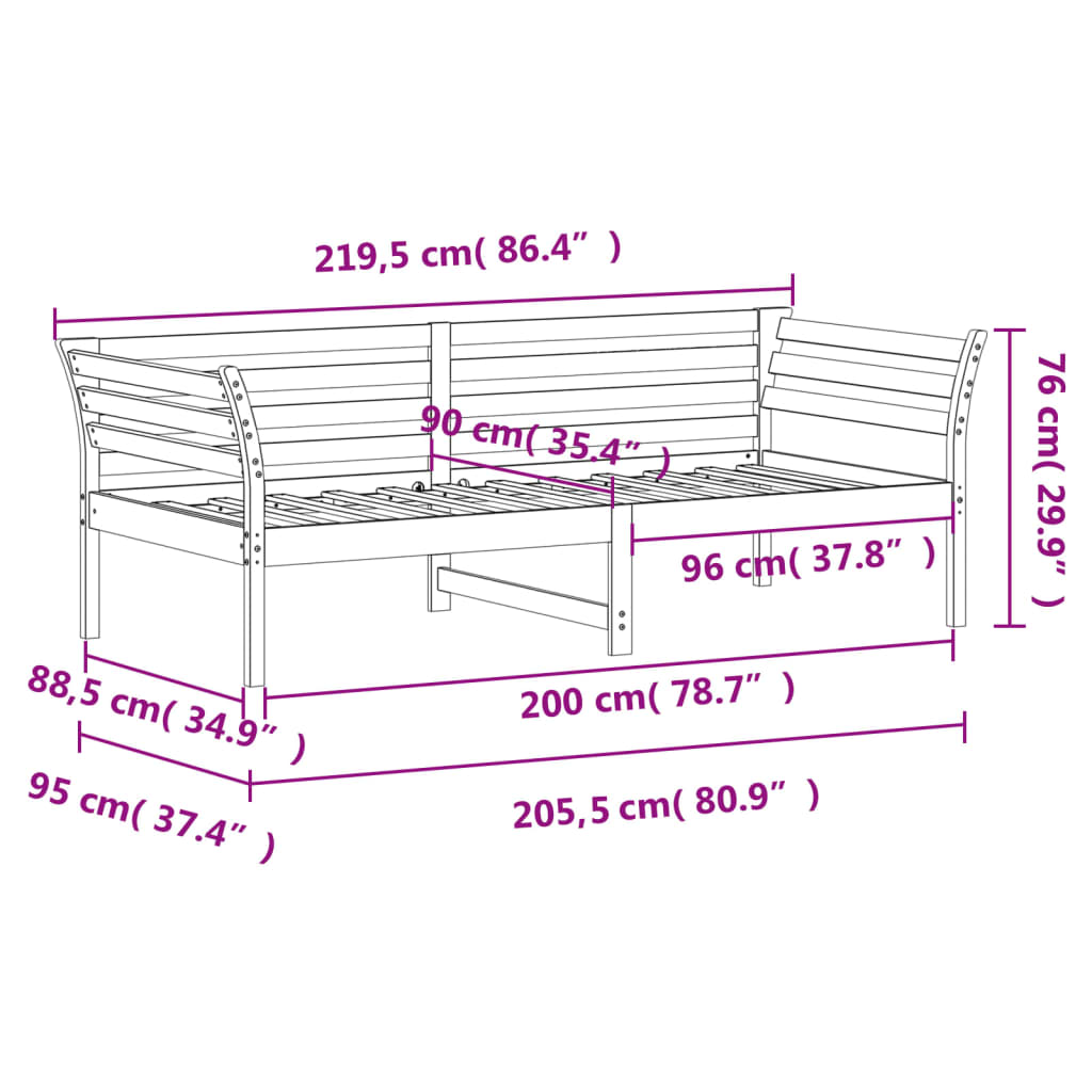 Solid Pine White Day Bed Frame 90x200 cm - No Mattress Included
