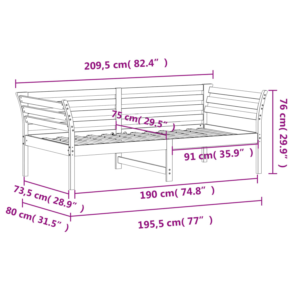 White Solid Pine Day Bed Frame 75x190cm - No Mattress Included