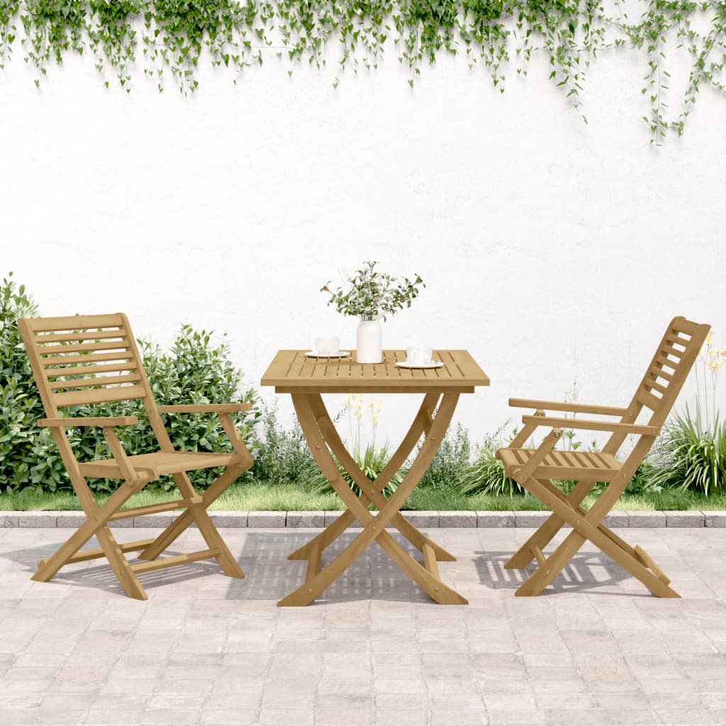 2-Piece Solid Acacia Wood Folding Garden Chairs - 54.5x61.5x86.5 cm