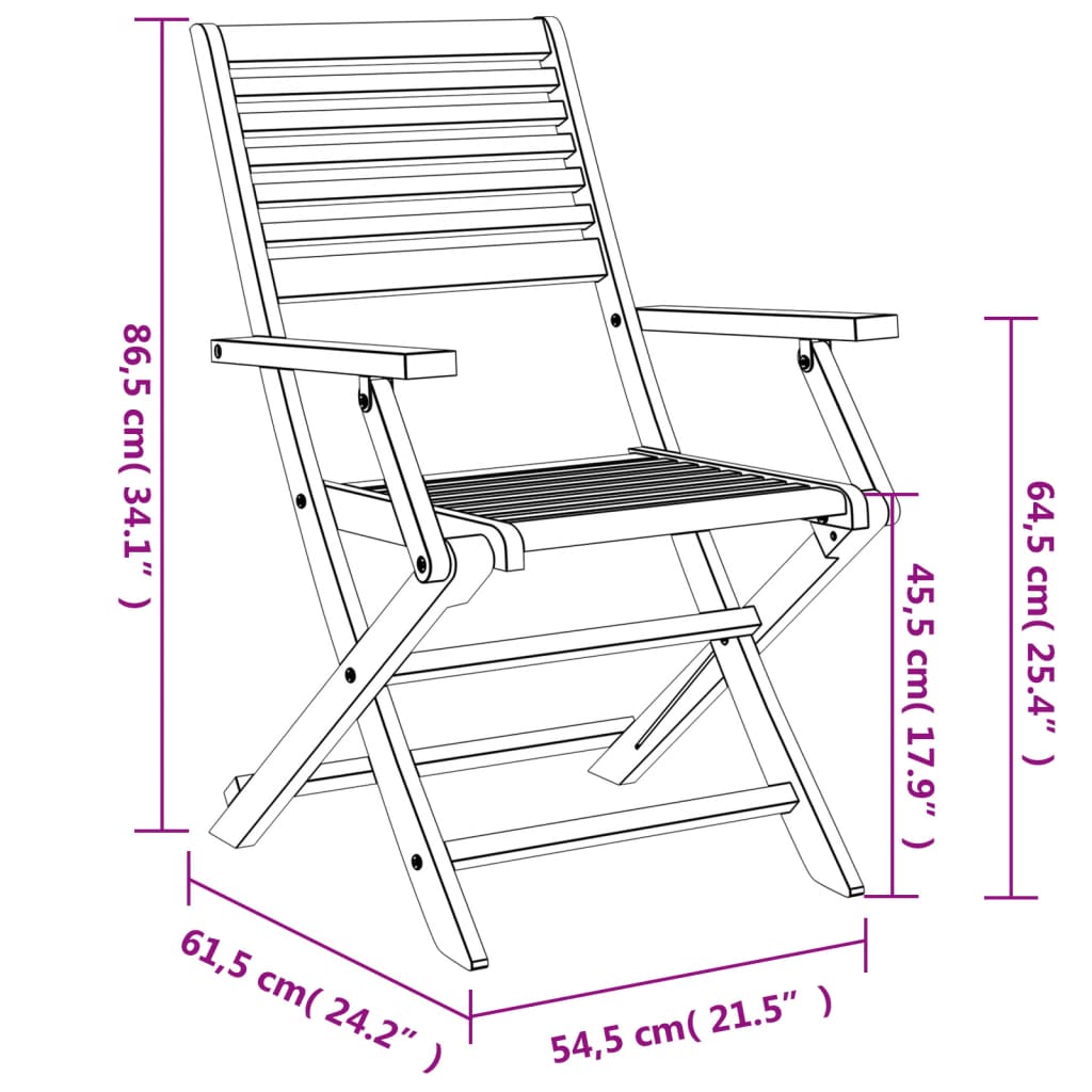 2-Piece Solid Acacia Wood Folding Garden Chairs - 54.5x61.5x86.5 cm