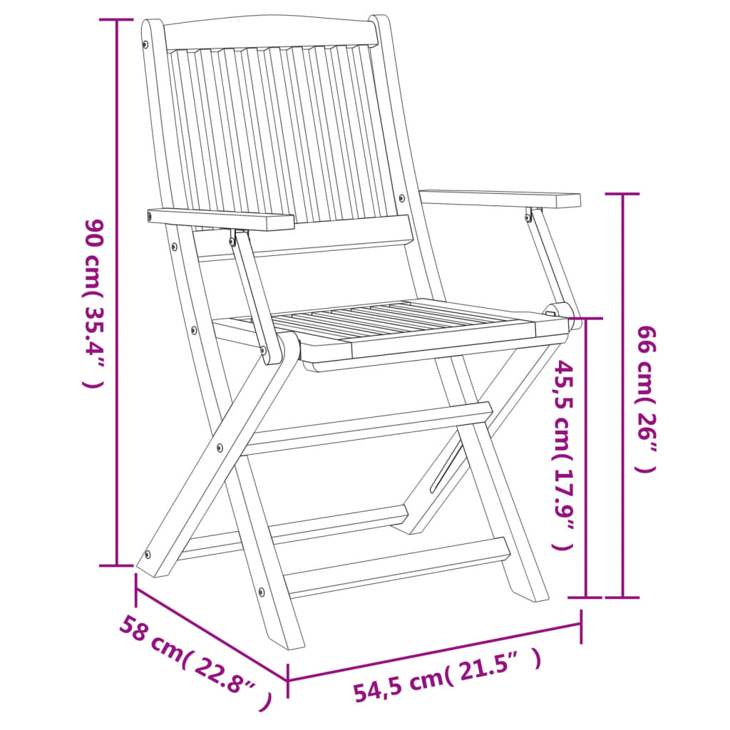 4-Piece Acacia Wood Folding Garden Chairs - 57.5x54.5x90 cm
