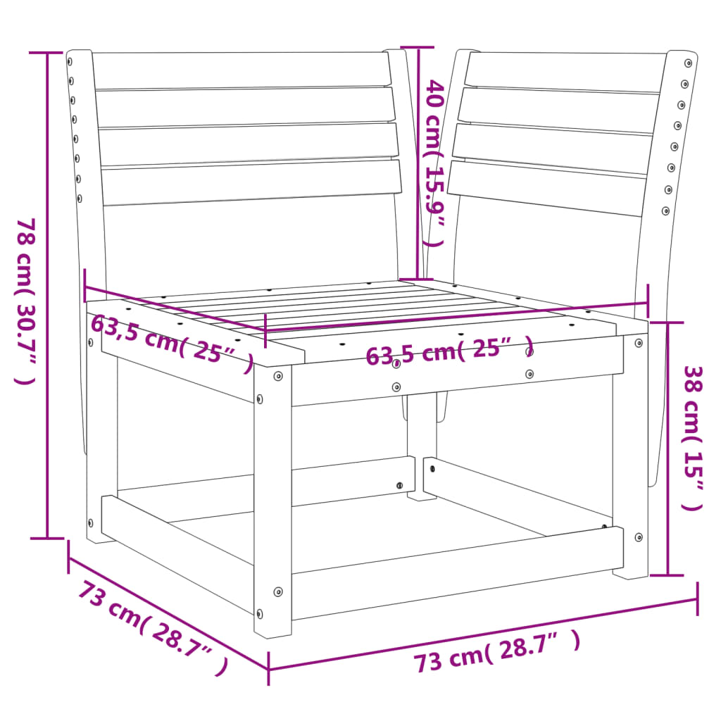 Solid Wood Douglas Garden Sofa Corner, 73x73x78cm
