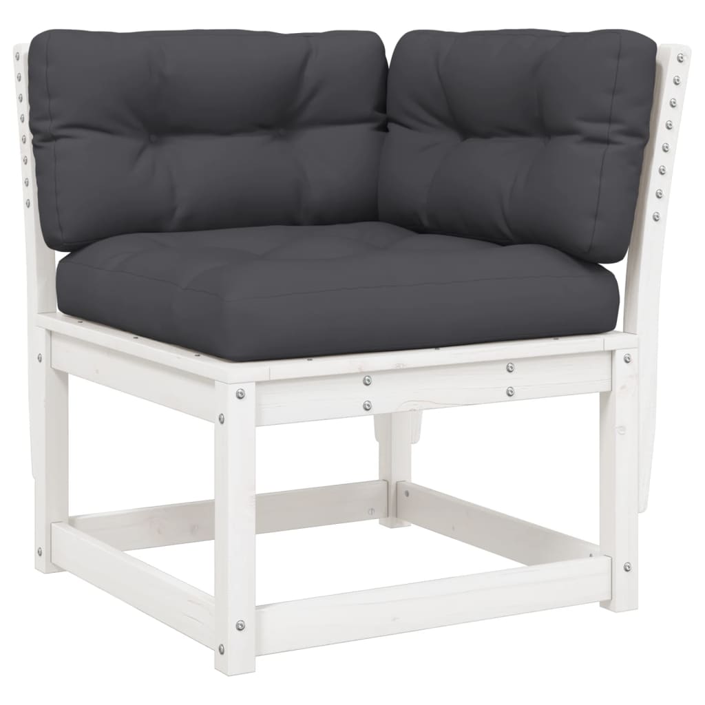 White Solid Pine Garden Sofa Corner with Cushions - 73x73x78 cm