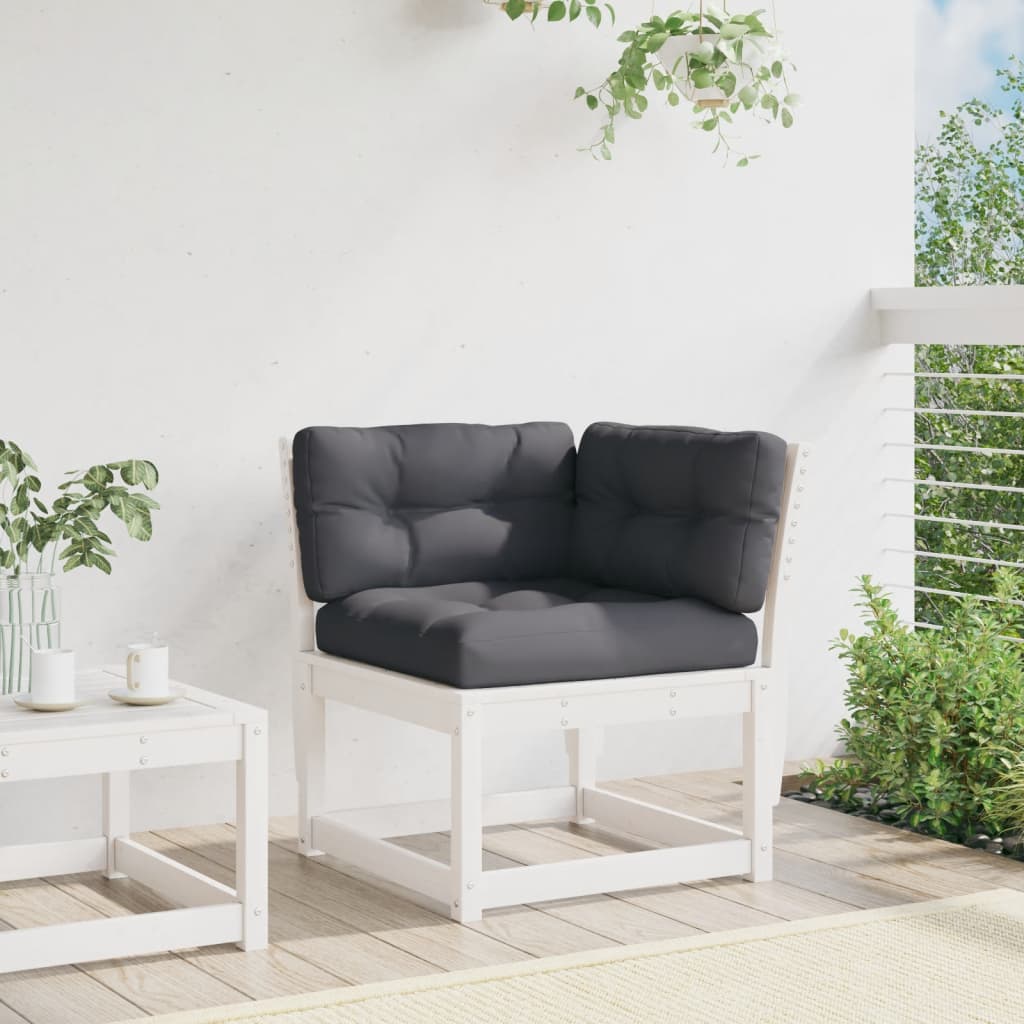 White Solid Pine Garden Sofa Corner with Cushions - 73x73x78 cm