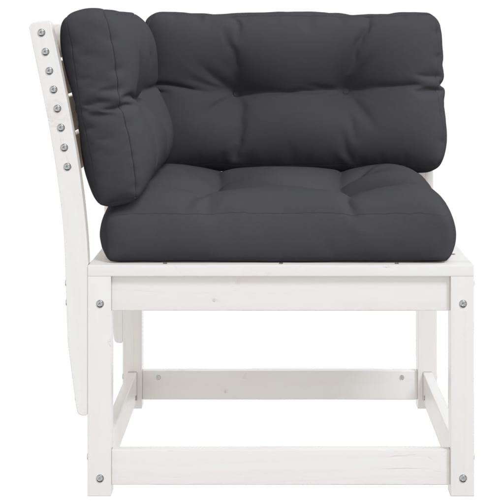White Solid Pine Garden Sofa Corner with Cushions - 73x73x78 cm