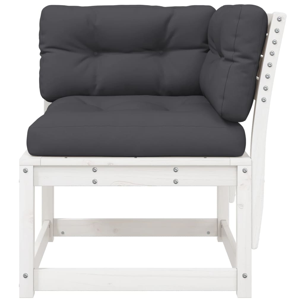 White Solid Pine Garden Sofa Corner with Cushions - 73x73x78 cm