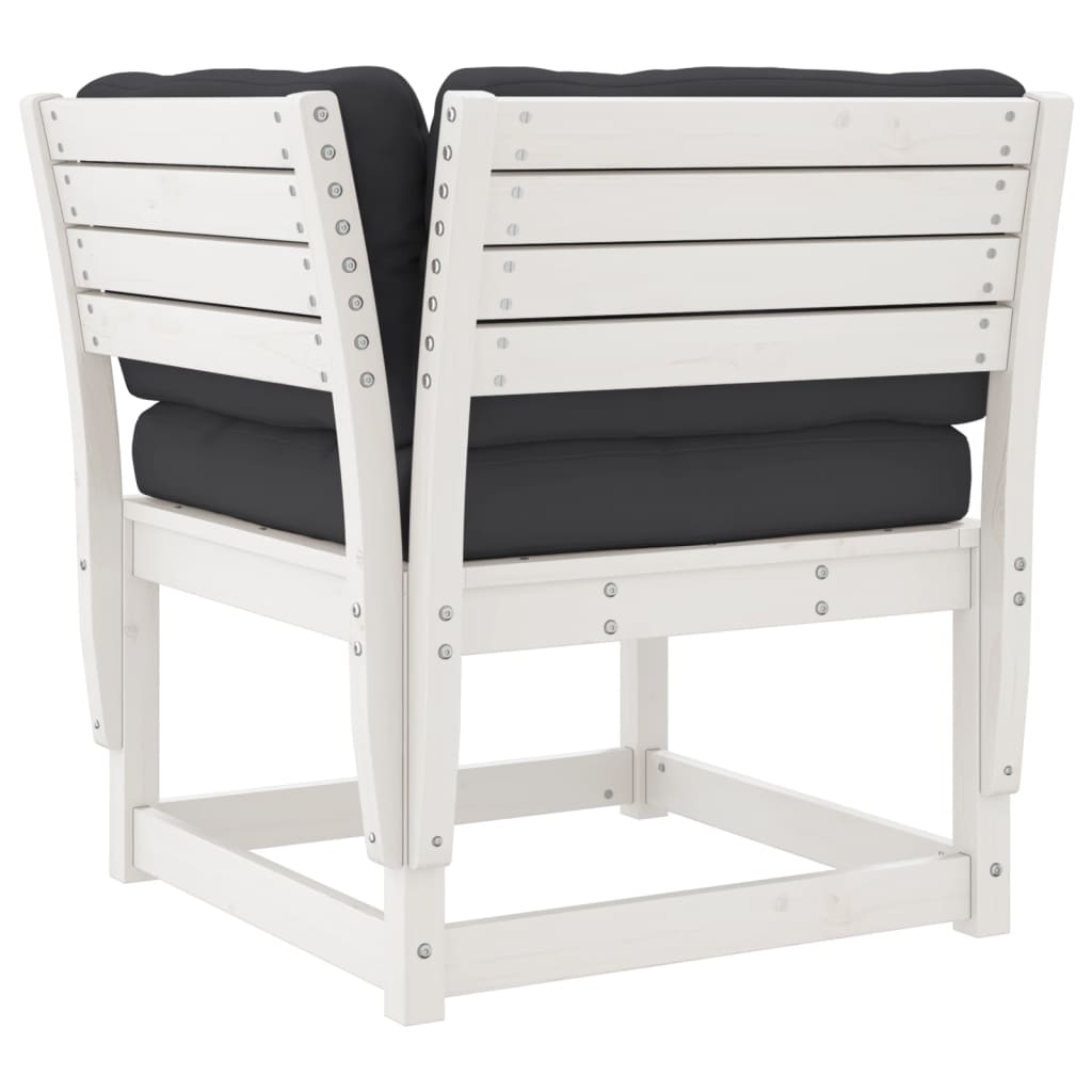 White Solid Pine Garden Sofa Corner with Cushions - 73x73x78 cm