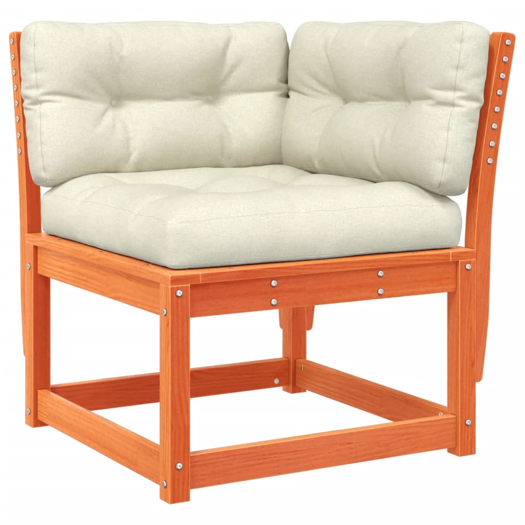Solid Pine Garden Sofa Corner with Cushions - Wax Brown 73x73x78 cm
