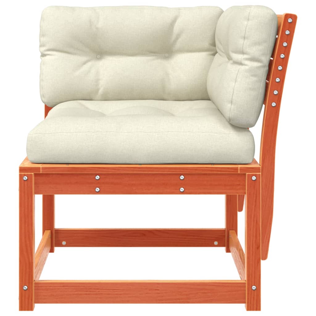 Solid Pine Garden Sofa Corner with Cushions - Wax Brown 73x73x78 cm