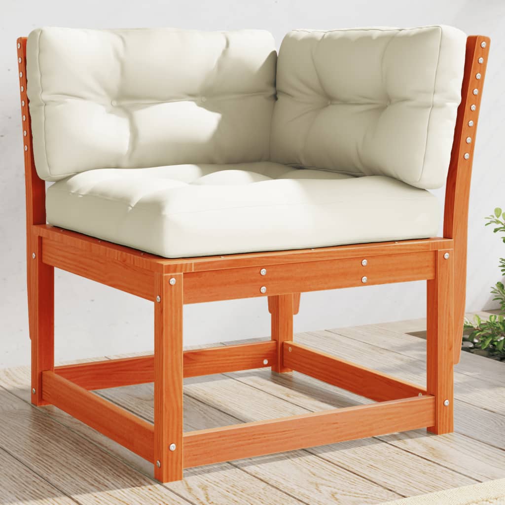 Solid Pine Garden Sofa Corner with Cushions - Wax Brown 73x73x78 cm