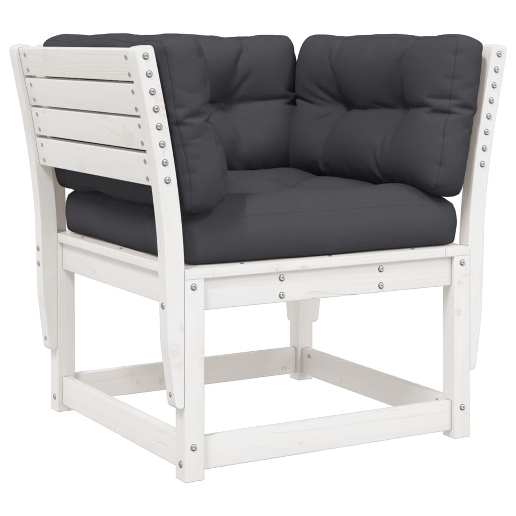 White Solid Wood Pine Garden Sofa with Cushions & Armrest