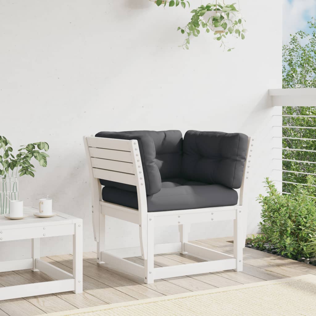 White Solid Wood Pine Garden Sofa with Cushions & Armrest