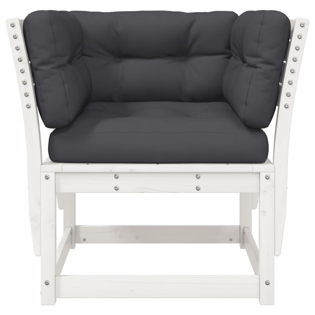 White Solid Wood Pine Garden Sofa with Cushions & Armrest