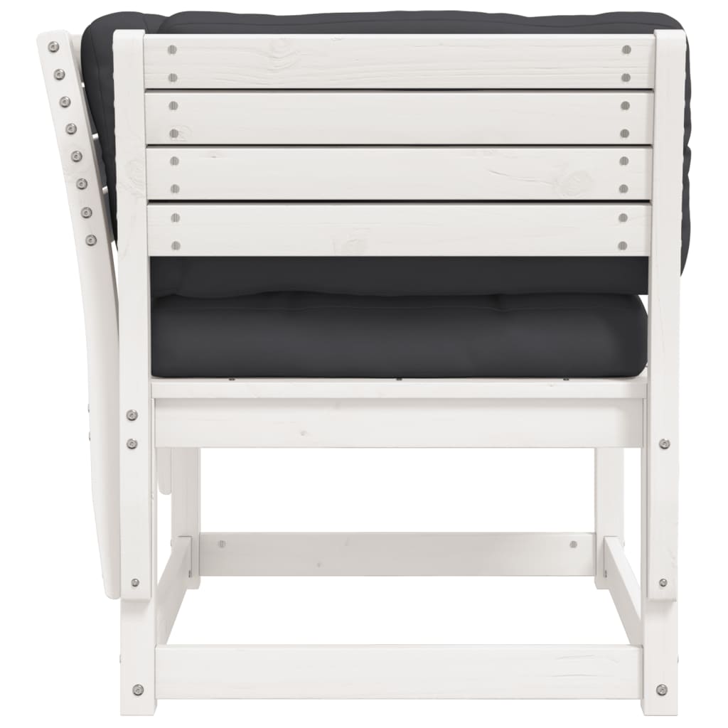 White Solid Wood Pine Garden Sofa with Cushions & Armrest