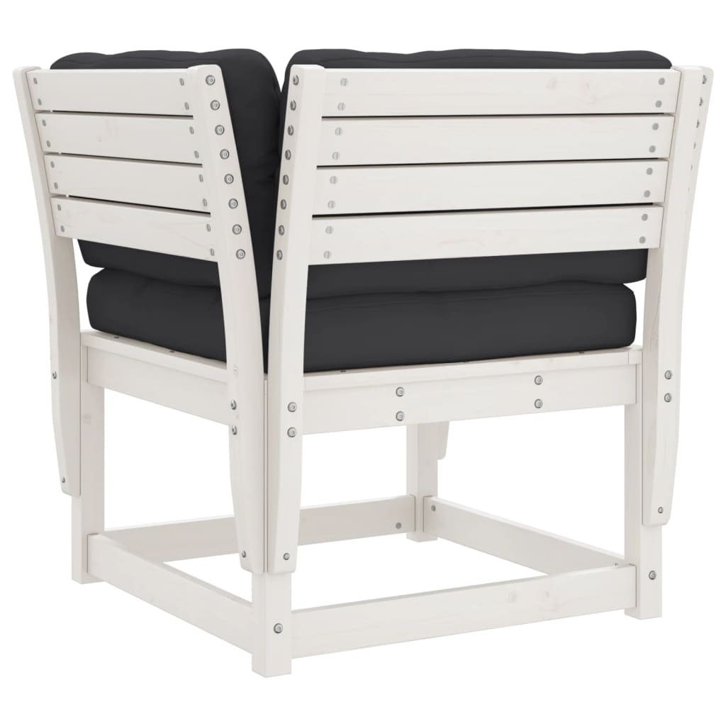 White Solid Wood Pine Garden Sofa with Cushions & Armrest