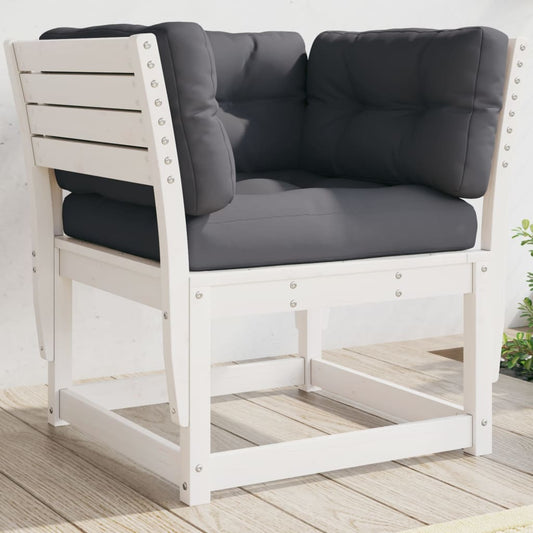 White Solid Wood Pine Garden Sofa with Cushions & Armrest