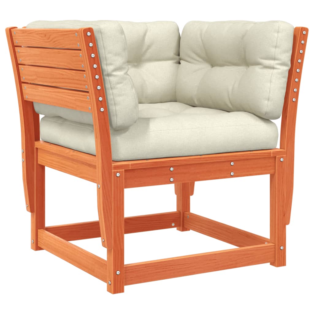 Solid Pine Garden Sofa Armrest with Cushions, Wax Brown Finish