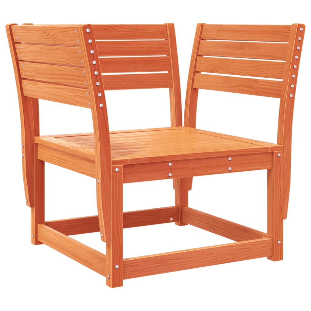 Solid Pine Garden Sofa Armrest with Cushions, Wax Brown Finish