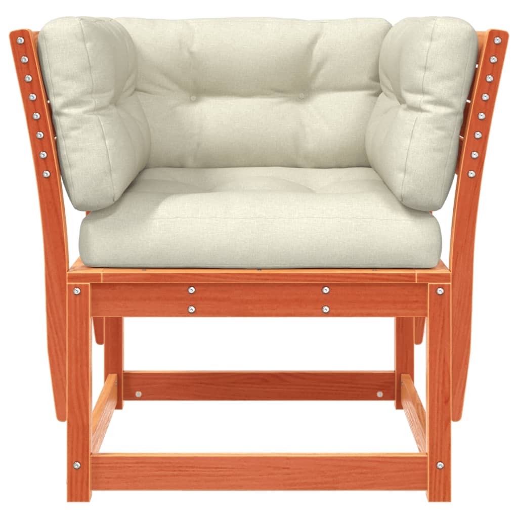 Solid Pine Garden Sofa Armrest with Cushions, Wax Brown Finish