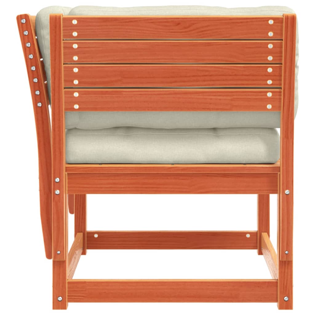 Solid Pine Garden Sofa Armrest with Cushions, Wax Brown Finish