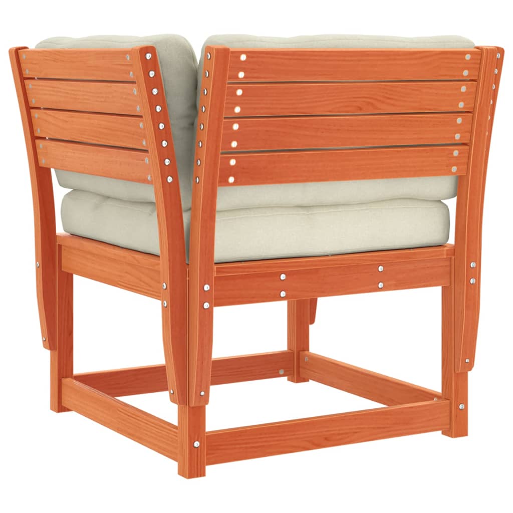 Solid Pine Garden Sofa Armrest with Cushions, Wax Brown Finish