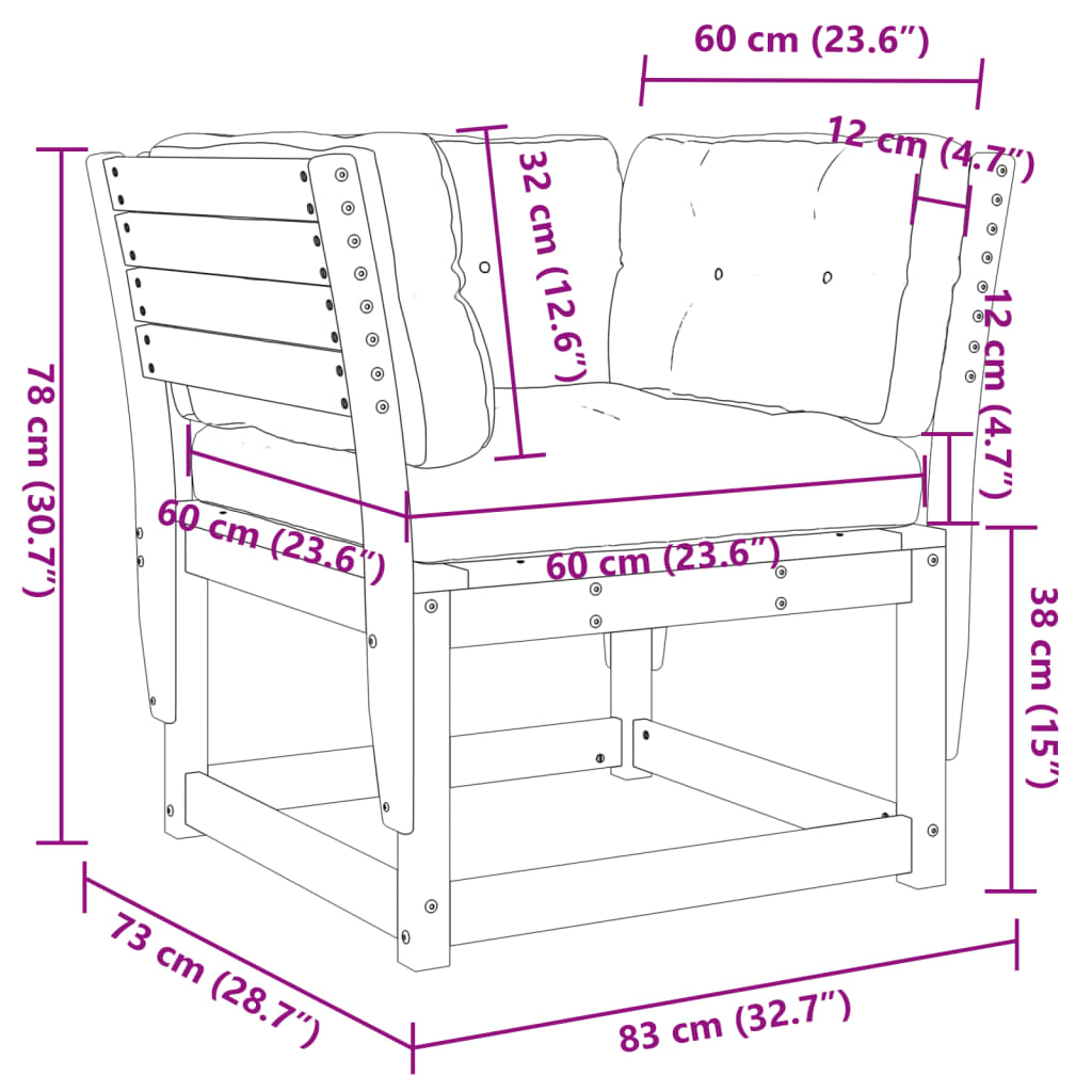 Outdoor Garden Sofa with Cushions, Pine Wood Armrest, Weatherproof