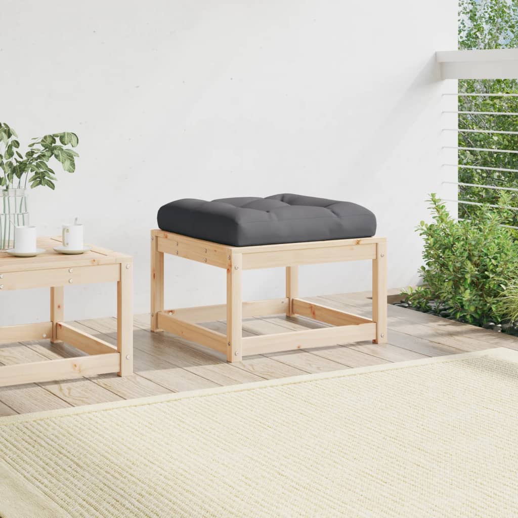 Solid Pine Wood Garden Footstool with Cushions - Stylish & Durable