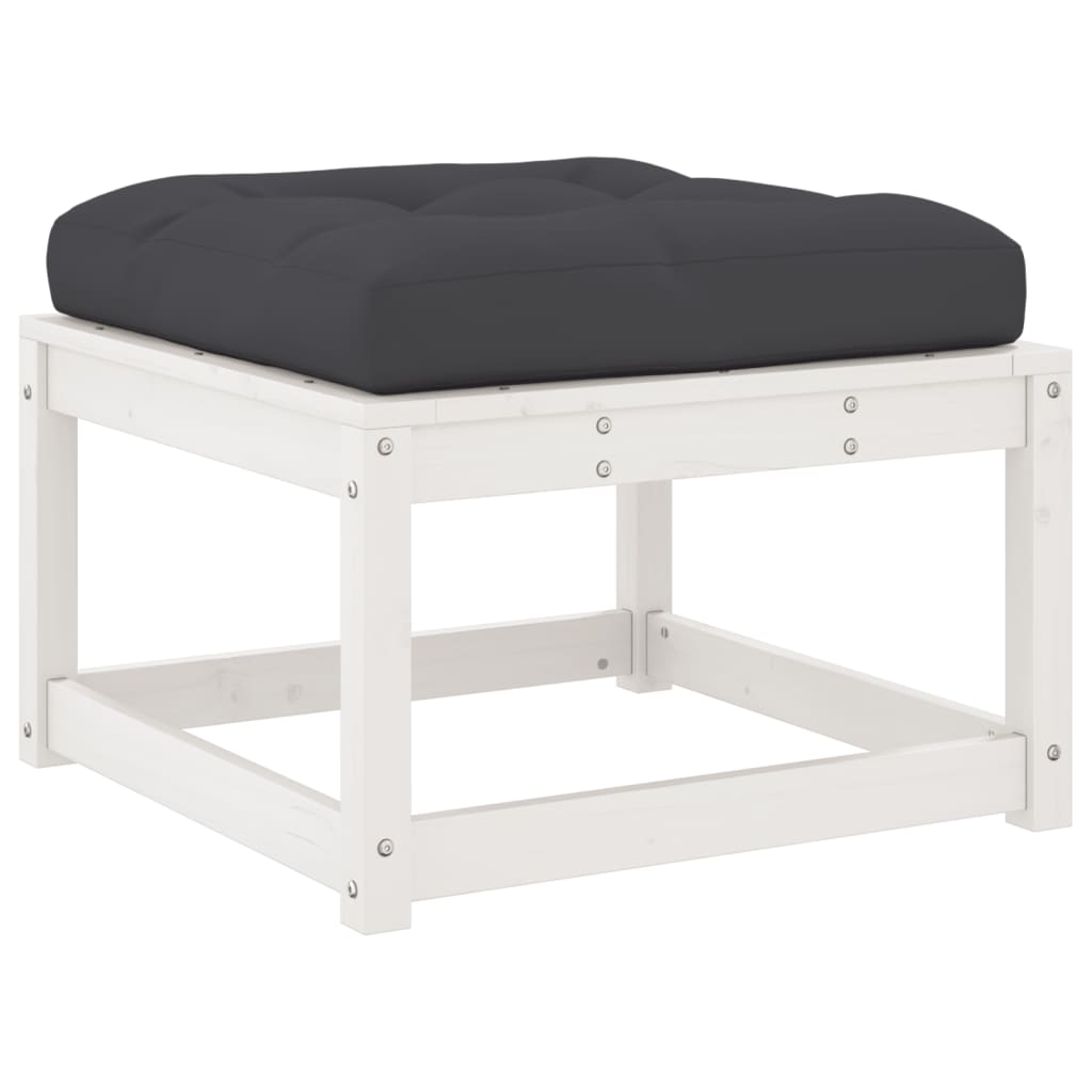White Solid Pine Garden Footstool with Cushions - Outdoor Comfort