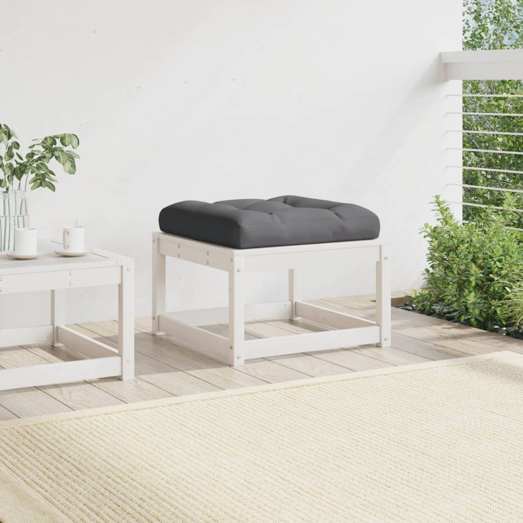 White Solid Pine Garden Footstool with Cushions - Outdoor Comfort