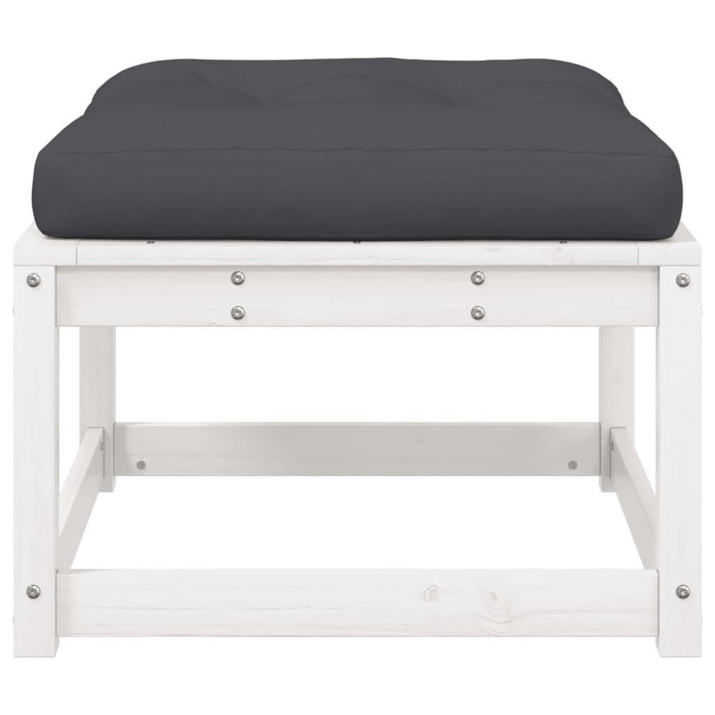 White Solid Pine Garden Footstool with Cushions - Outdoor Comfort