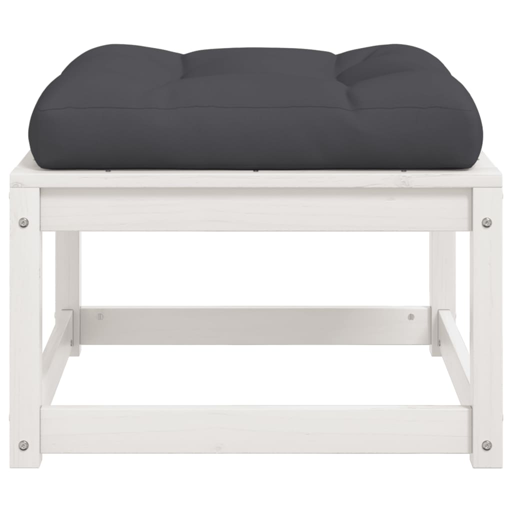 White Solid Pine Garden Footstool with Cushions - Outdoor Comfort